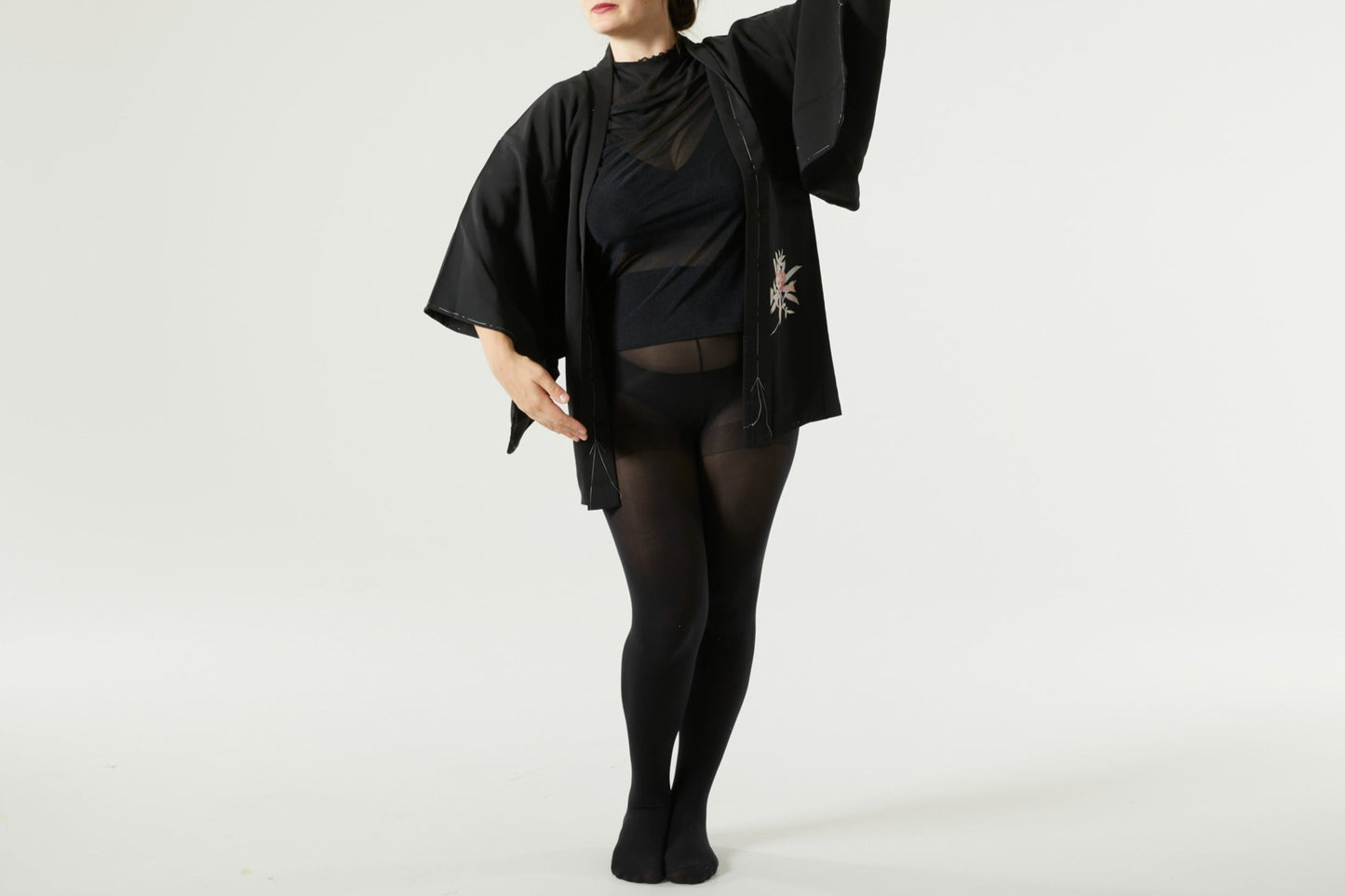 Vintage Silk Haori " Black Flower"