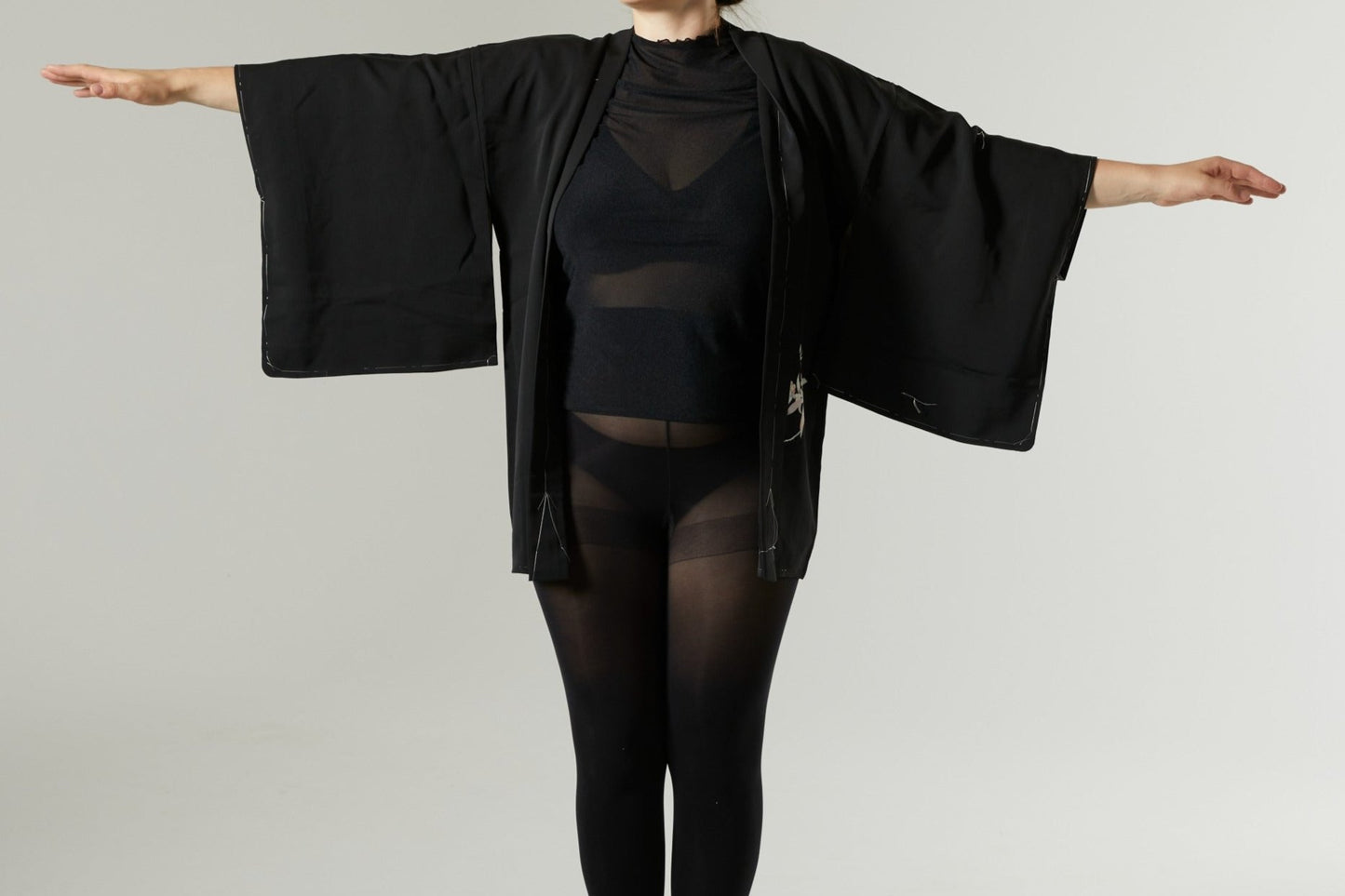 Vintage Silk Haori " Black Flower"