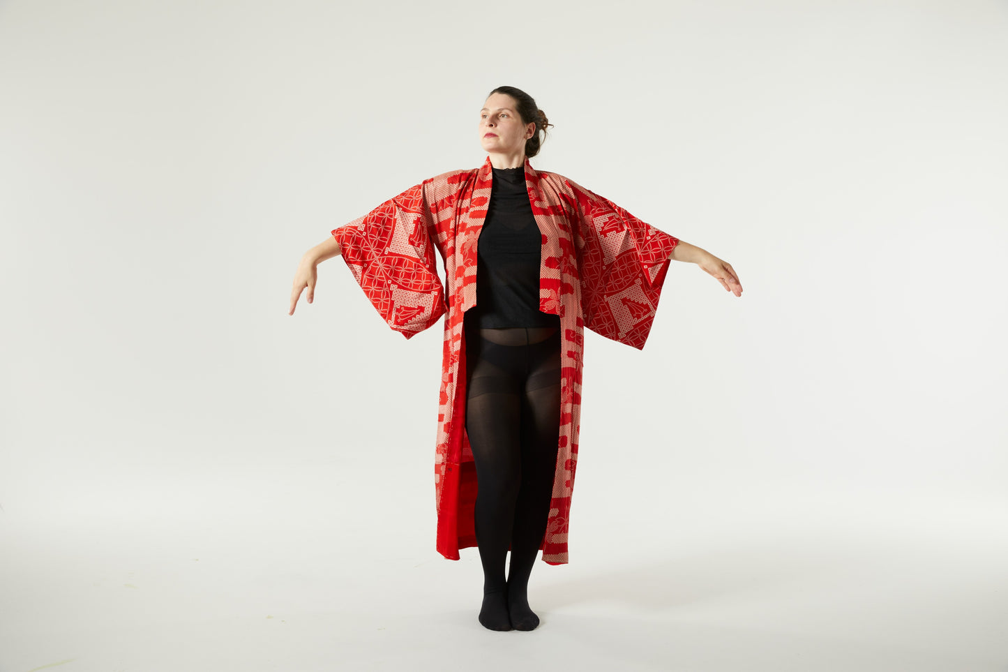 "Red Fire" Handcrafted Shibori Silk Kimono for Lovers