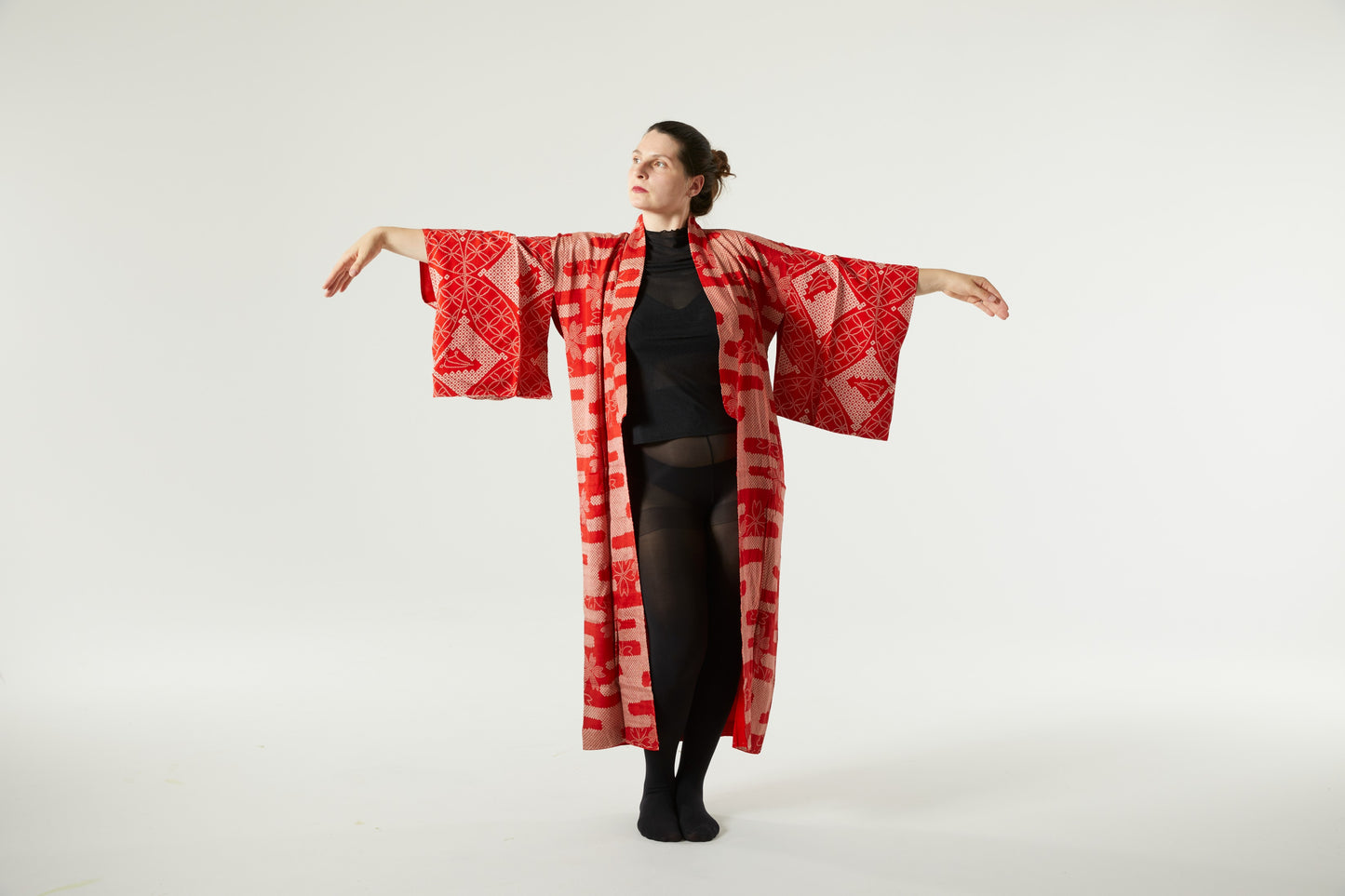 "Red Fire" Handcrafted Shibori Silk Kimono for Lovers