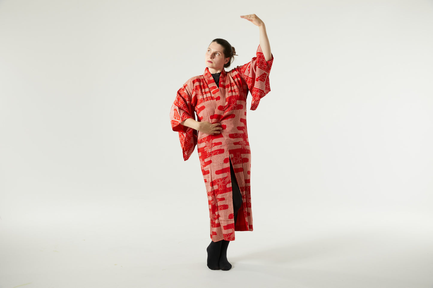 "Red Fire" Handcrafted Shibori Silk Kimono for Lovers